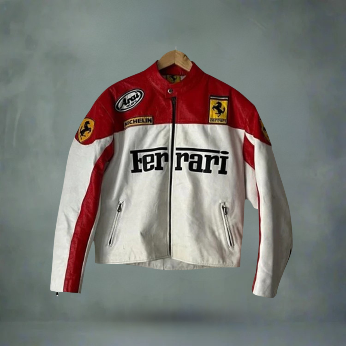 Ferrari White Vintage F1 Leather Jacket