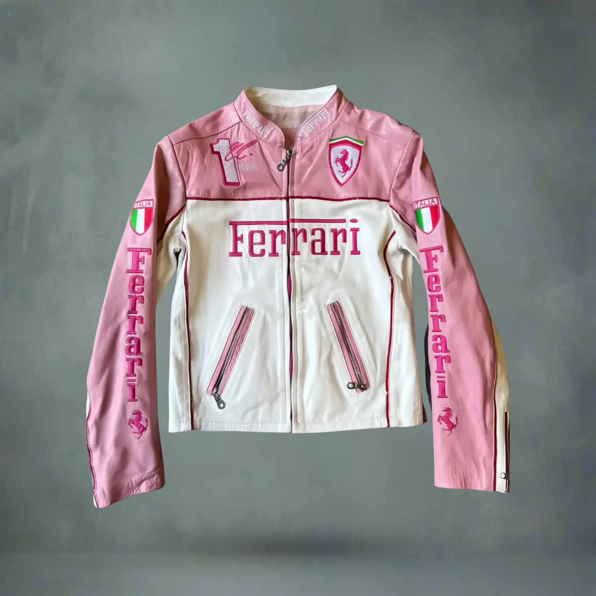 Ferrari White\Pink Leather Jacket