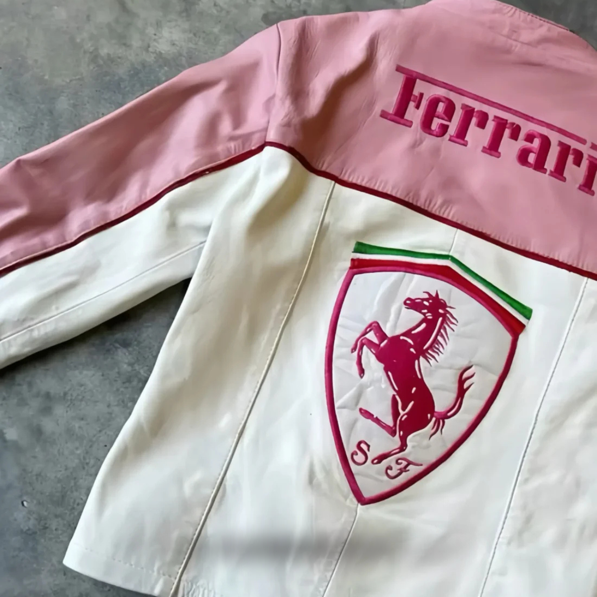Ferrari White\Pink Leather Jacket